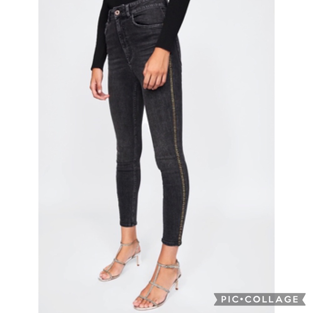 Zara Side Gold Chain High Rise Skinny Jeans NWT